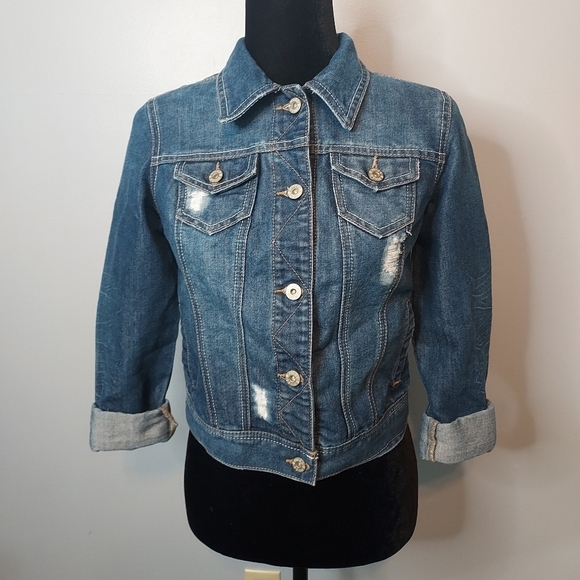 Mudd Jean Jacket Distressed Cropped Size Medium Juniors - Picture 2 of 9
